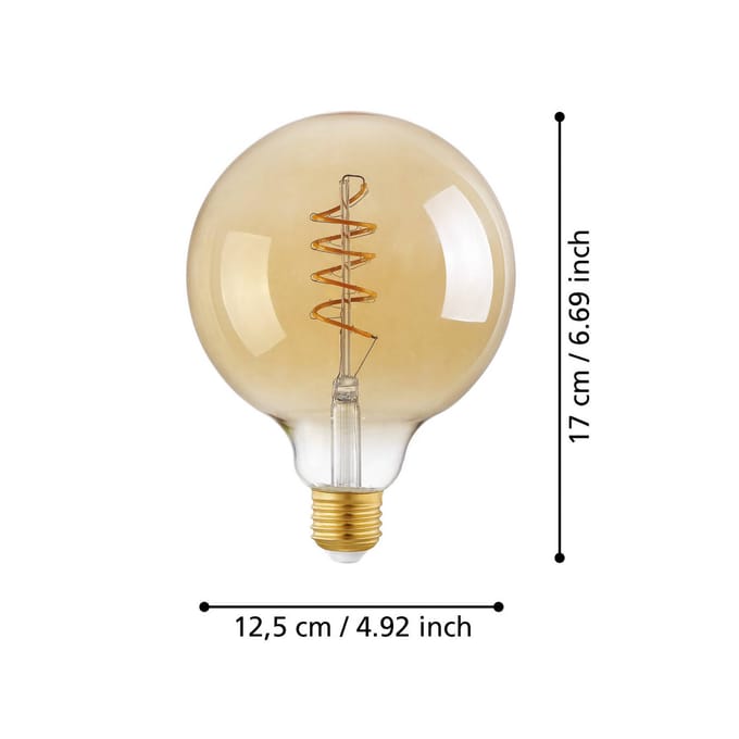 Eglo Ledfilamentlamp Globe Spiral - Amber - D12,5cm - Warm Wit - E27 - 4w
