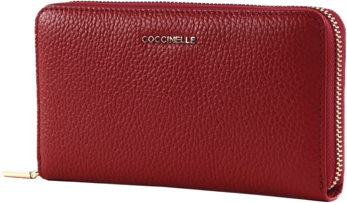 COCCINELLE Leren portemonnee Metallic Soft Wallet Grained Leather Ruby donkerrood