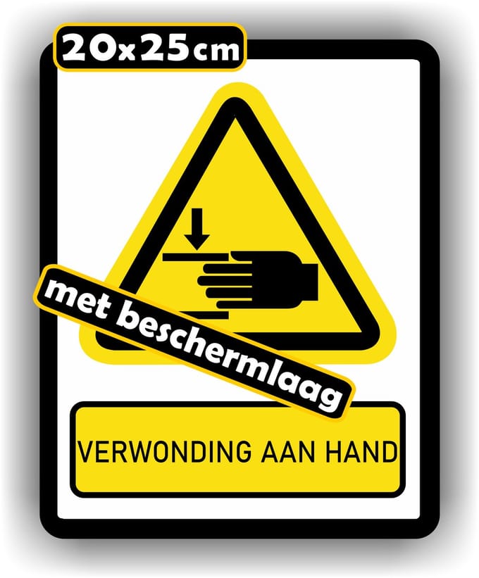 Jerma - Beknelling gevaar - Hand - ISO norm - Stickers - 20 x 25 cm - Weerbestendig - Zelfklevend