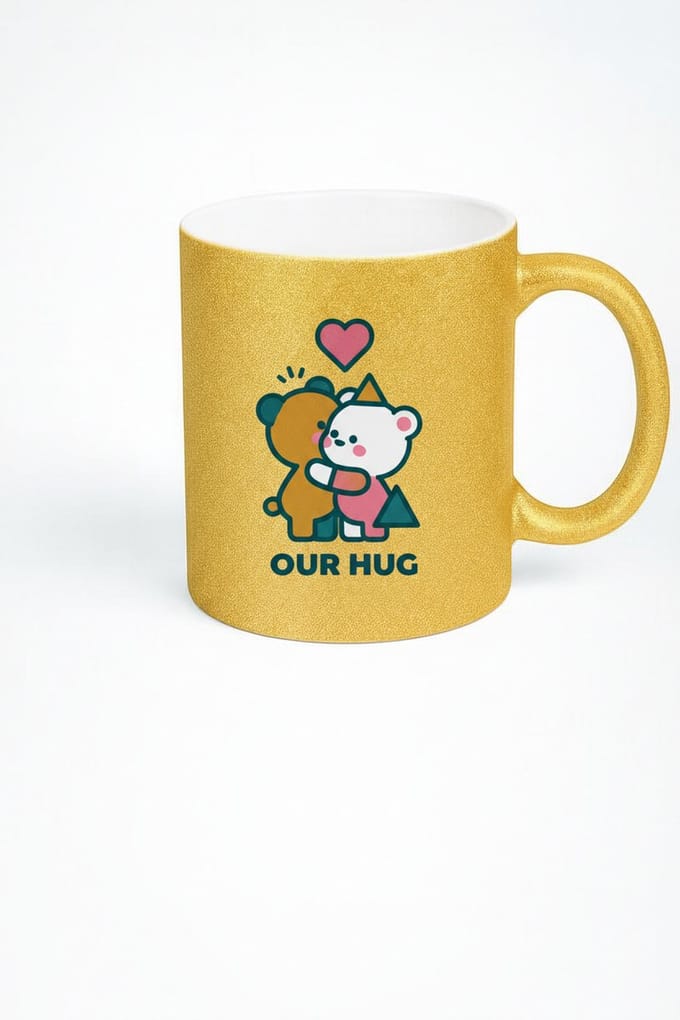 Gouden Glitter Mok "Our Hug" - Lieve Knuffelberen Beker Cadeau