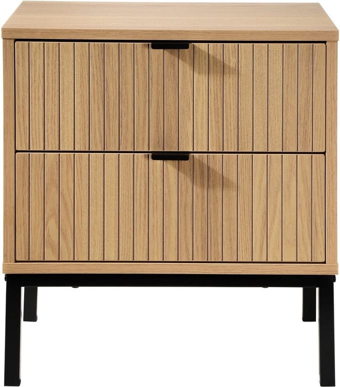 CALICOSY - Nachtkastje 2 Laden - Geribbeld Houten Effect - B45 x H51 cm