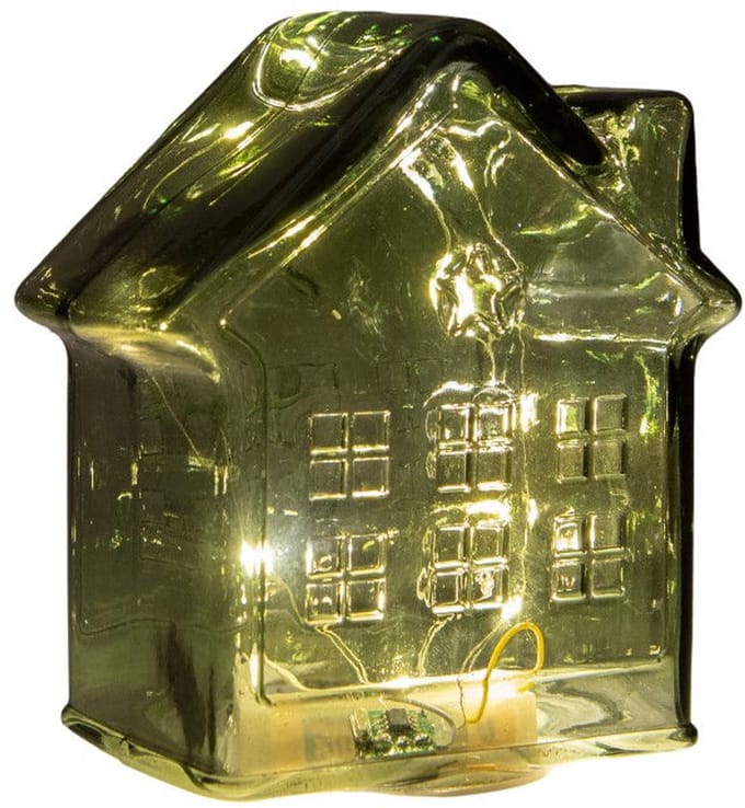 Anna's Collection LED huisje glas groen 14cm decoratief lichtobject.