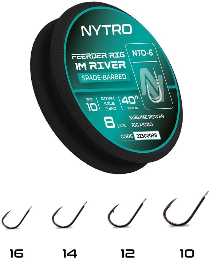 Nytro Ready Tied Rigs Feeder Rig River 1.00m Spade-Barbed (8 pcs) - Maat : Haak 16 - 0.13mm