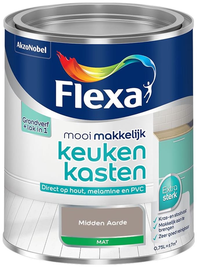 Flexa - Mooi Makkelijk Keukenkasten Mat - Midden Aarde - Mengverf - 750 Ml