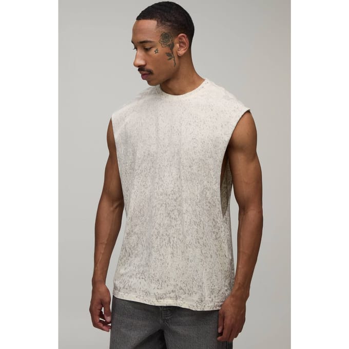 Ecru Oversized Spray Wash Tank Top | Size Large