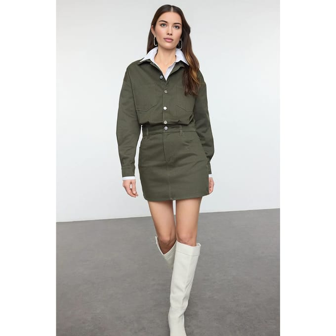 Dames groene rechte mini lange casual/dagelijkse normale jurk