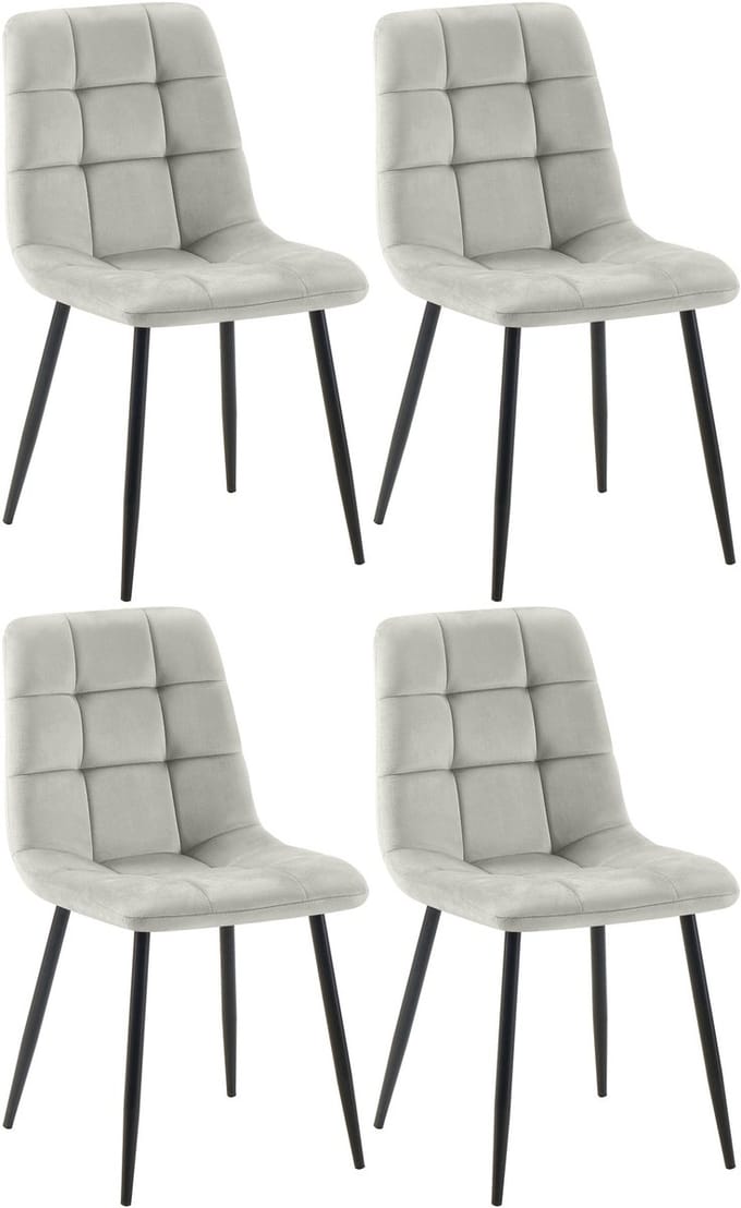 CLP Set van 4 Eetkamerstoelen Tilde - Gestoffeerd - Metalen Onderstel - belastbaar tot 150 kg Fluweel/grijs