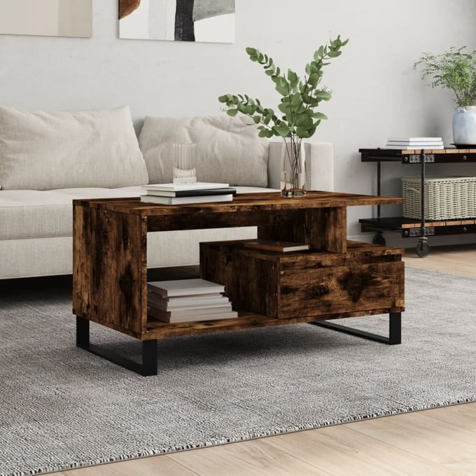 vidaXL - Salontafel - 90x49x45 - cm - bewerkt - hout - gerookt - eikenkleurig