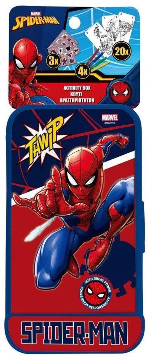 Spider-Man activity box 27-delig – kleurboek, stickers & 4 markeerstiften – 28 × 2 × 10 cm