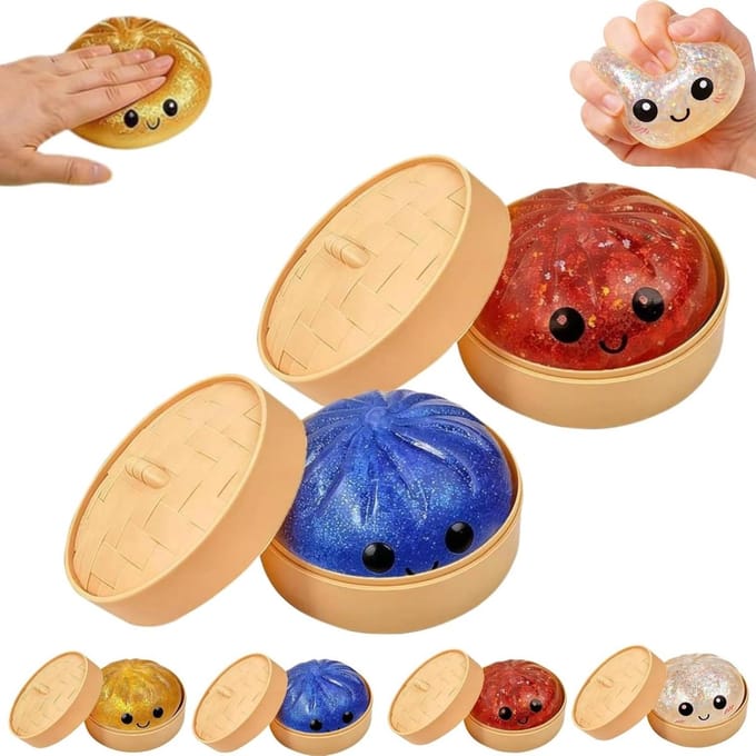 Knijpspeeltjes Knoedel - Glitter Squishy - Stressvermindering - Authentieke Stoommand - 10 cm - Blauw Rood