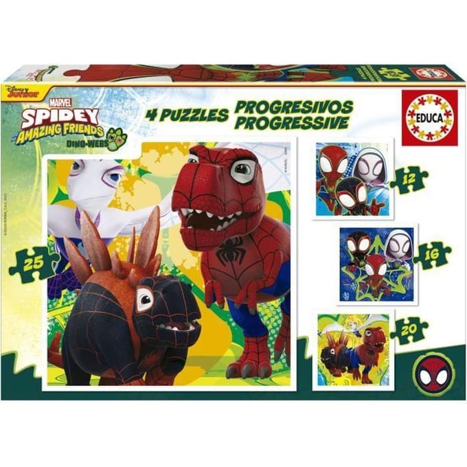 Puzzles progréssifs - EDUCA - Dino Spidey - 12+16+20+25 pieces