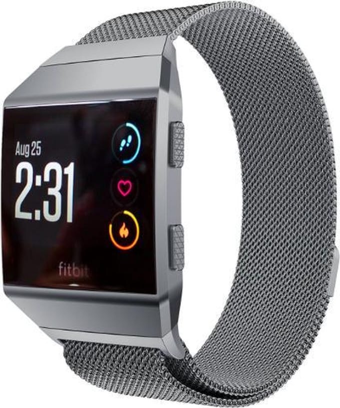 By Qubix - Compatible Fitbit bandje - Geschikt voor fitbit Ionic Milanese bandje - Maat: Large - Antraciet Grijs