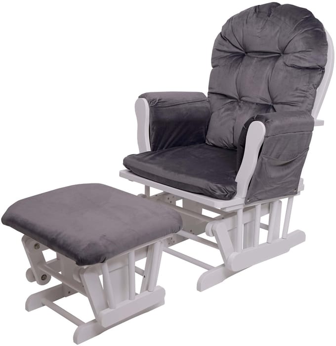 Relaxfauteuil MCW-C76, schommelstoel met kruk ~ fluweel, grijs, frame wit