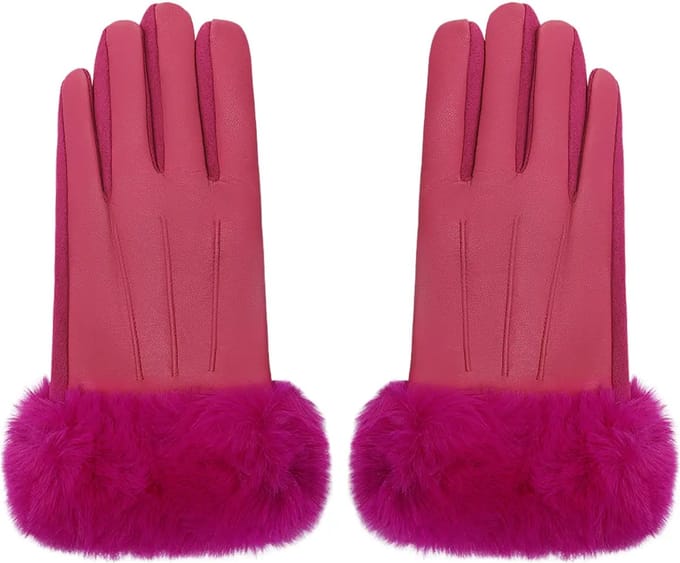 Fuchsia Handschoenen Faux Fur & Leather look - Herfst/Winter - Dames - Fuchsia