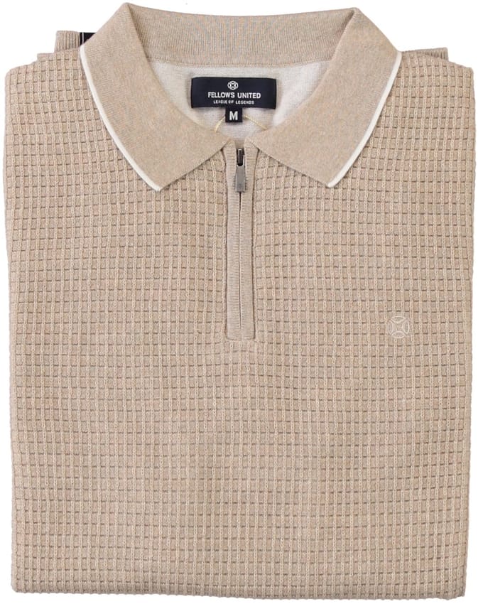 Fellows United Fellows United Pullover Lange Mouw Half Zip Structure Plated Fond Beige  L