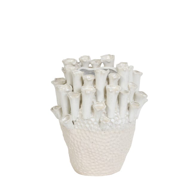Vaas deco Ø27,5x27,5 cm KYRAL keramiek crème+wit