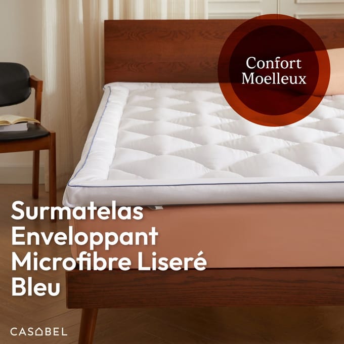 CASABEL Zachte Matras Topper 80 x 200 cm van ademende microvezel met witte bies