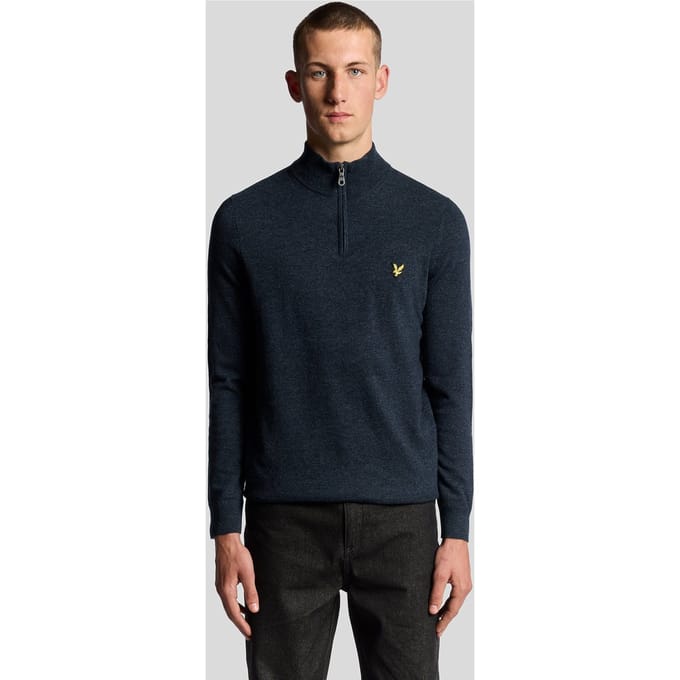 Lyle & Scott Lamswol Mix 1/4 Rits Trui - Marineblauw