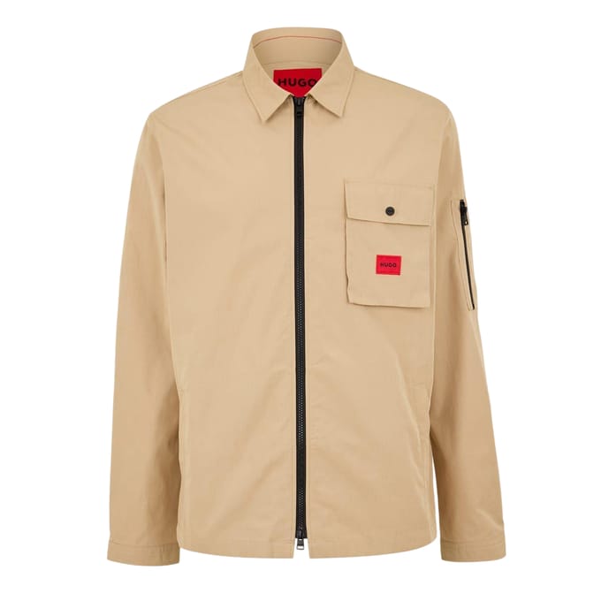 Hugo Heren Logo Katoenen Overshirt (Medium Beige)