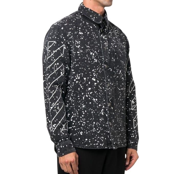 Gebroken wit Diag Outline Design denim overhemd zwart