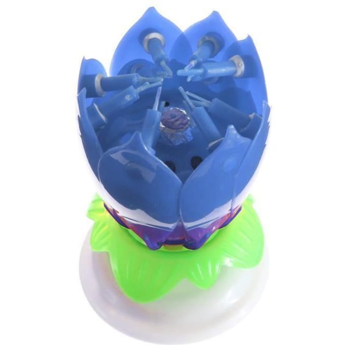 Verjaardagskaars - Romantisch - Dubbele Lotusbloem - Muzikaal - Draaiend - Blauw blauw