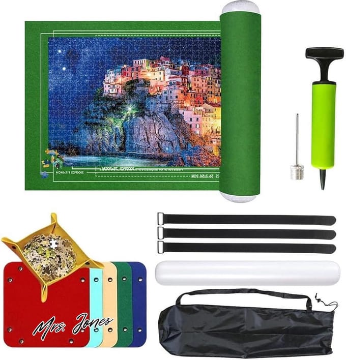 Mrs. Jones 1500 Piece Puzzle Mat - Puzzle Storage and Roll Carpet - Felt Jigsaw Mat - Green .