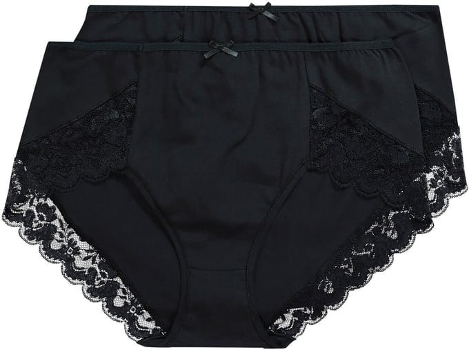 Ulla Popken - Dames - set van 2 tailleslips met kant - Zwart - Maat 42+