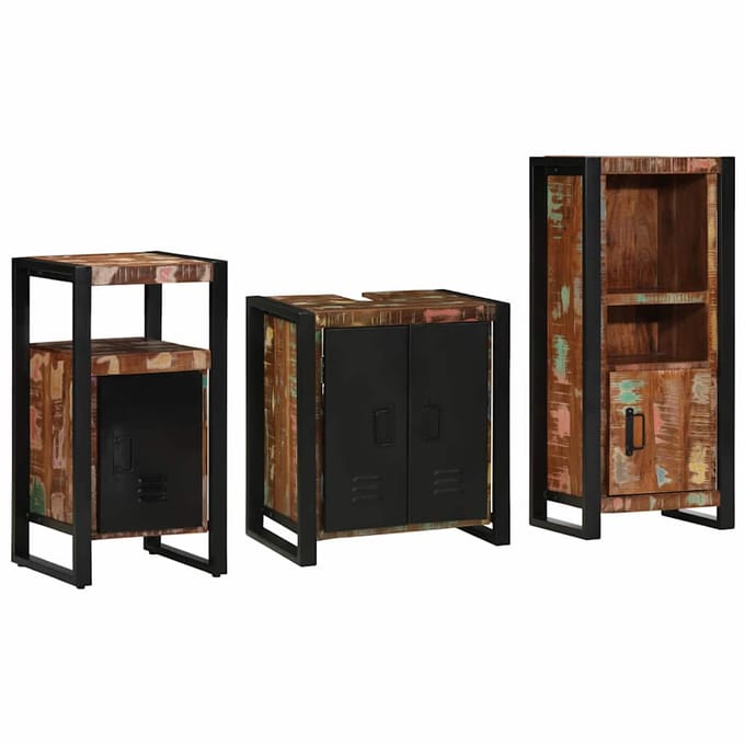 vidaXL Badkamermeubel Set met lade 3 pcs Massief Gerecycleerd Hout