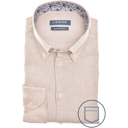 Ledûb Overhemd Linnen Cotton Button-Down Melange Licht Bruin / male
