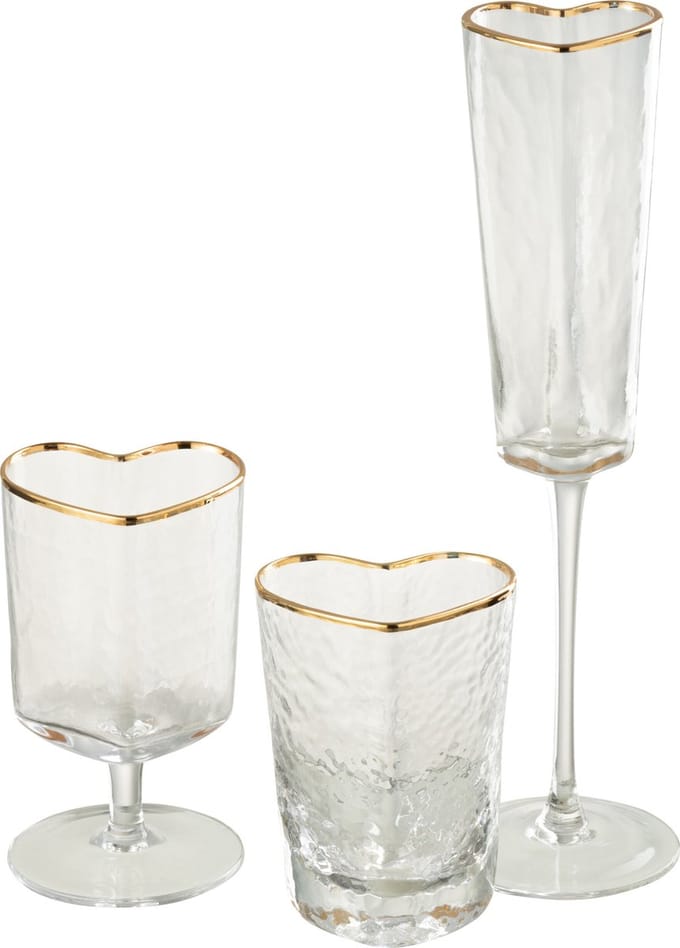 J-Line glas champagne Hart - glas - goud/transparant - 6 stuks