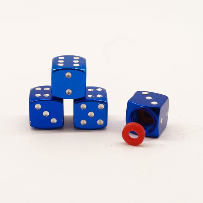Schrader (auto) ventiel - Blauw dobbelsteen aluminium met afdichting