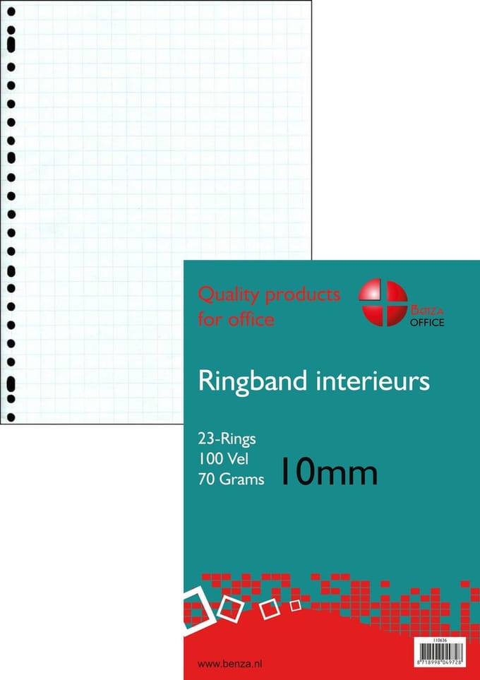 Benza - Ringbandpapier A4 - Wiskundepapier Ruit 10 mm - 23 ringen - 100 vel - 2 stuks