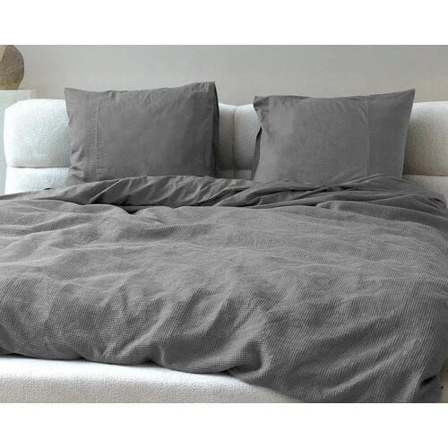 Primaviera Deluxe Waffle Dekbedovertrek - Eenpersoons - 140X200/260 + 1 x kussensloop 60x70 - Grijs