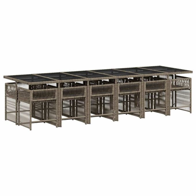 vidaXL - 13-delige - Tuinset - met - kussens - poly - rattan - grijs