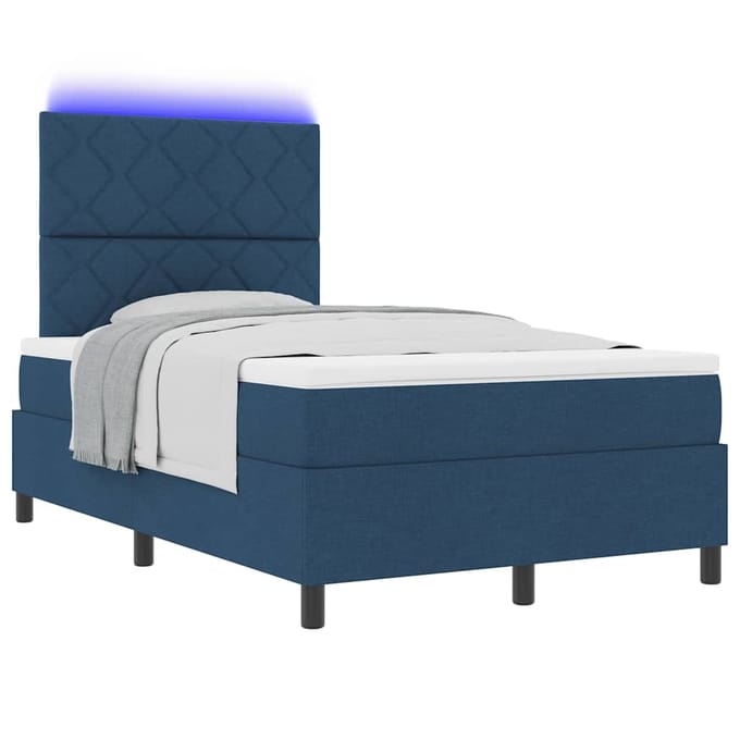 vidaXL - Boxspring - bed - met - LED-stripverlichting - Blauw - 120 - x - 200 - cm - Stof