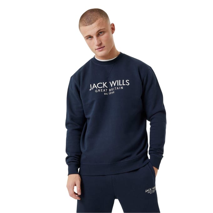 Jack Wills Heren Belvue Geborduurd Logo Sweatshirt (Marine)