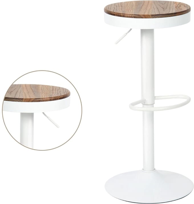 CLVP® Barkrukken Set van 2 - Barkruk - Barstoel met Voetensteun en Rugleuning -Wit en bruin