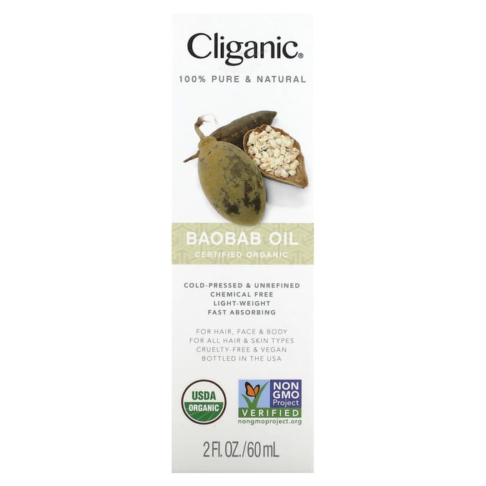Cliganic, 100 % pure et naturelle, huile de baobab, 2 fl oz (60 ml) brown