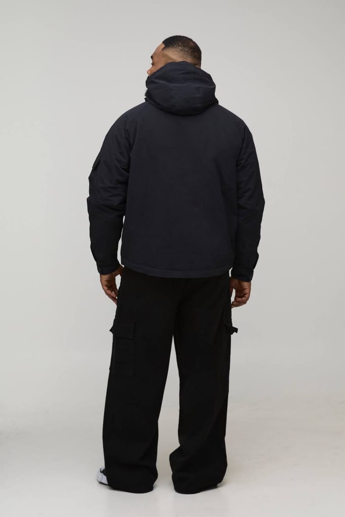 Plus Regular Fit parka met naaddetails en capuchon | Black | Size 2XL
