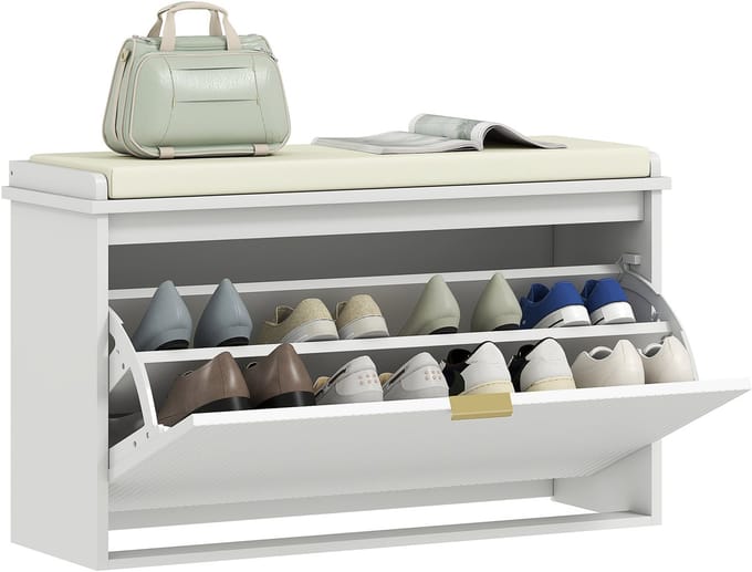 HOMCOM Schoenenbank - Spaanplaat, MDF - 80x26x47,5cm - Wit