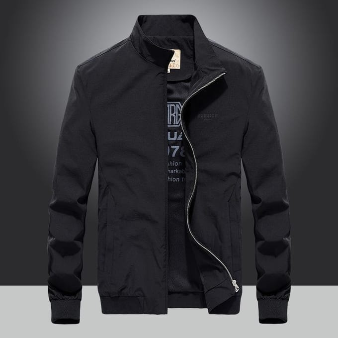 Automne Nouvelle Veste Homme à Col Montant Élastique Quadridirectionnel à Séchage Rapide Veste Homme Monocouche à Manches Resserrées Élastique 5XL black