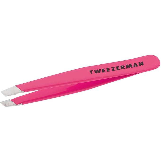 Tweezerman Mini Slant Tweezer Neon Pink – Wenkbrauw Pincet - Compact Precisie Pincet Met Schuine Punt – Voor Epileren En Haartjes Verwijderen – Roestvrij Staal – Geschikt Voor Fijne En Stugge Haren – Roze - Epileer Pincet Voor Wenkbrauwen