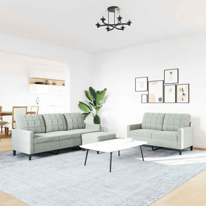 vidaXL - 3-delige - Loungeset - met - kussens - fluweel - lichtgrijs