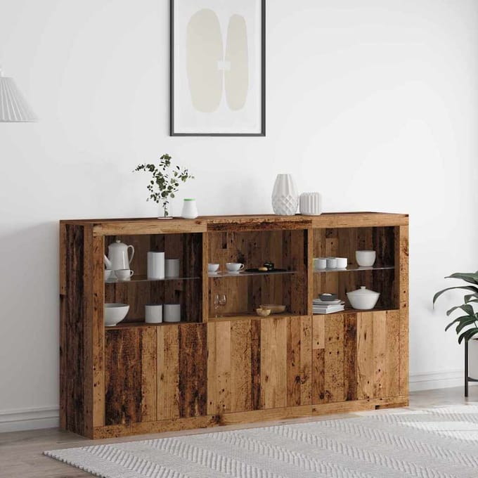 vidaXL - LED - Dressoir - Oudhout - 181,5 - x - 37 - x - 100 - cm - Bewerkt - hout