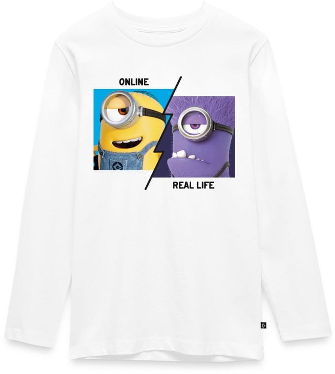 Minions Stuart Online Vs. Real Life Premium T-Shirt Tiener Lang