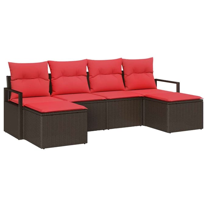 vidaXL Bankstel 6 st Bruin poly rattan