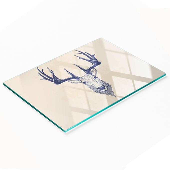 Gehard multifunctioneel decoratief bord van glas met hertenkop, 80x52 cm
