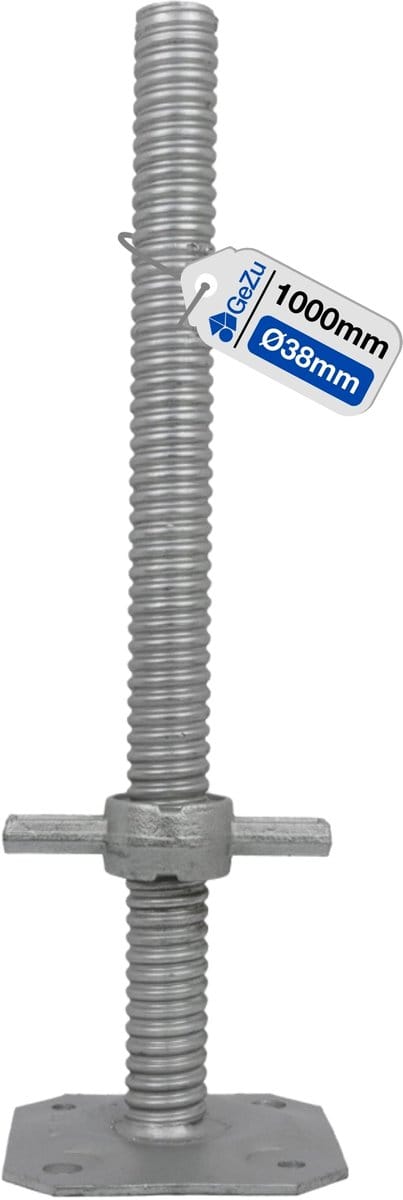 GeZu Impex Steiger spindel Ø 38 x 1000 mm | Set van 1 Elektrolytisch Verzinkt Verstelbare Voetspindel voor Steigertoren
