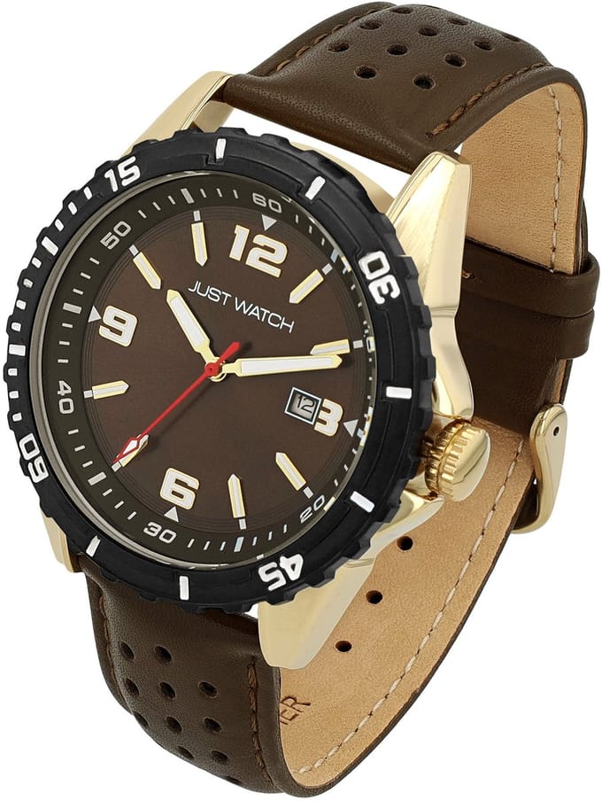 JUST WATCH herenhorloge echt leer datumaanduiding