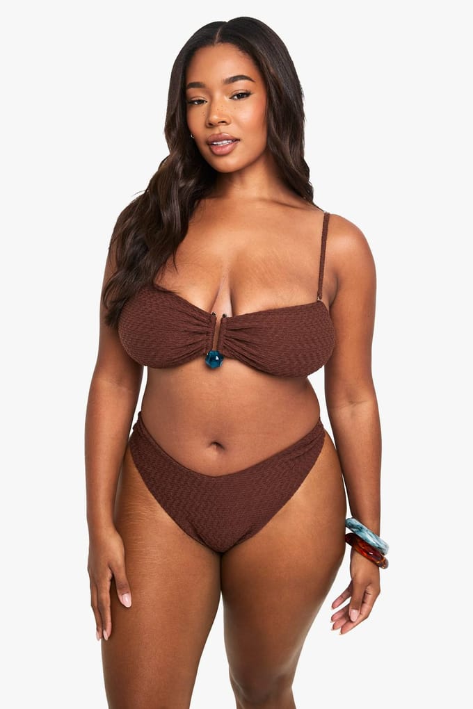 boohoo Dames Plus Crinkle Hoge Taille Slip | Chocolate | Maat: 28